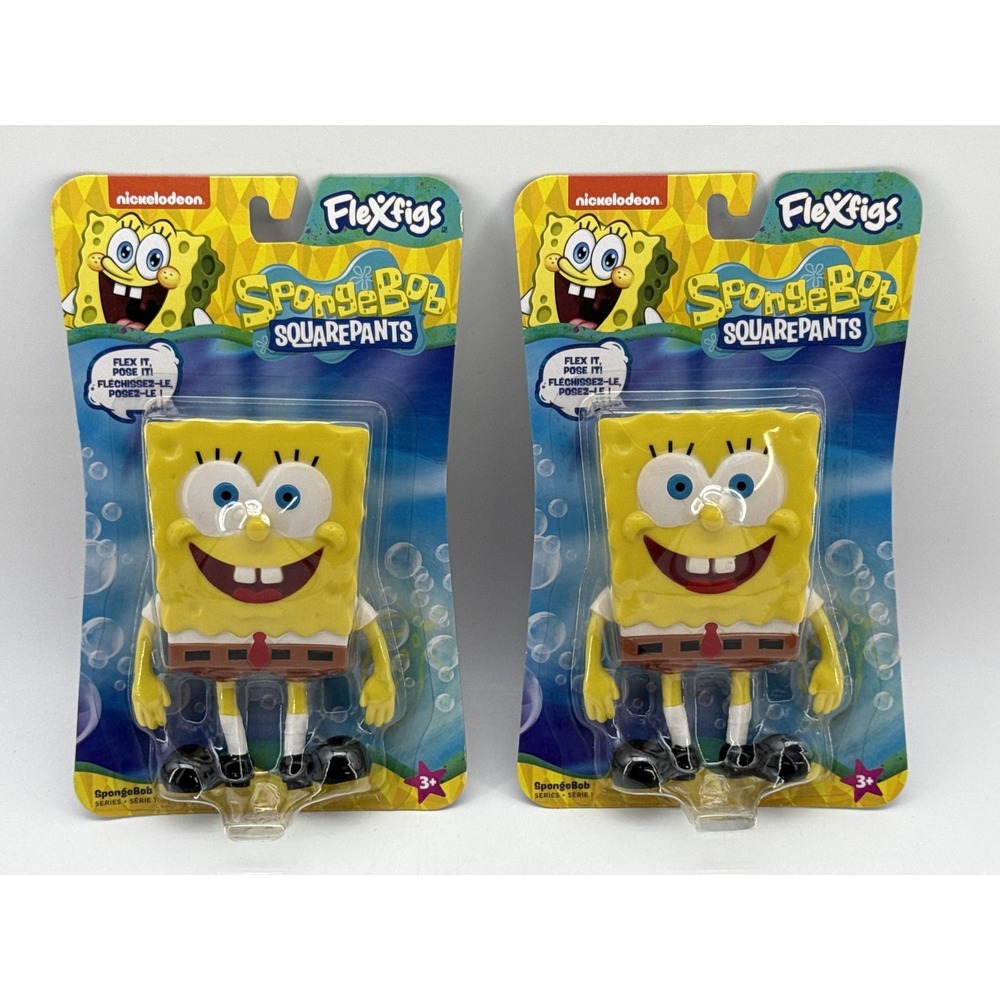 Lot of 2 Nickelodeon Series 1 SpongeBob SquarePants Action Figure Yellow Plastic